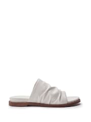 Moda in Pelle White Jerri Leather Ruched Sandals With Stud Detail - Image 1 of 3