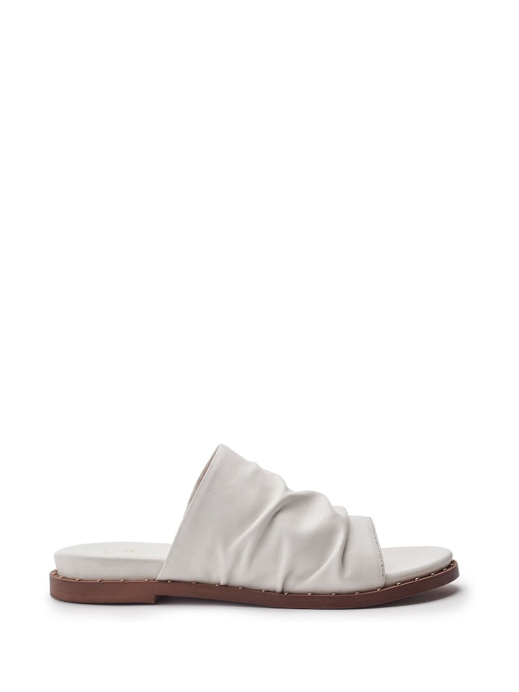 Moda in Pelle White Jerri Leather Ruched Sandals With Stud Detail - Image 1 of 3