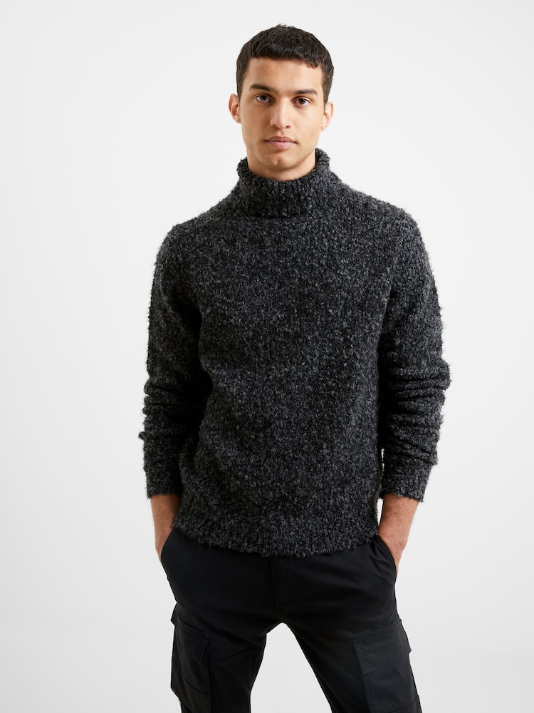 French Connection Grey Twisted Boucle Roll Neck Jumper - Image 1 of 3