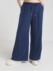 Simply Be Blue Premium Tie Waist Wide Leg Trousers - Image 3 of 4