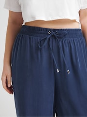 Simply Be Blue Premium Tie Waist Wide Leg Trousers - Image 4 of 4