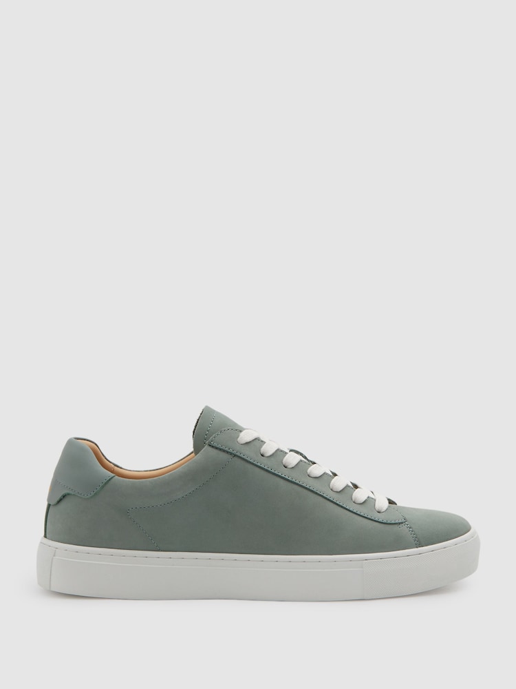 Reiss Pistachio Finley Nubuck Nubuck Leather Low Top Trainers - Image 1 of 5