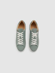 Reiss Pistachio Finley Nubuck Nubuck Leather Low Top Trainers - Image 3 of 5