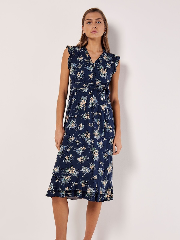 Apricot Blue Ditsy Floral Print Midi Dress - Image 1 of 4