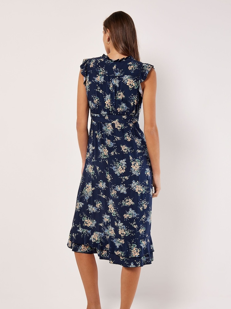 Apricot Blue Ditsy Floral Print Midi Dress - Image 2 of 4