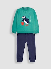 JoJo Maman Bébé Green Puffin Applique Sweatshirt & Jogger Set - Image 3 of 8