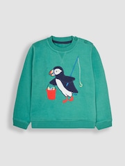 JoJo Maman Bébé Green Puffin Applique Sweatshirt & Jogger Set - Image 4 of 8