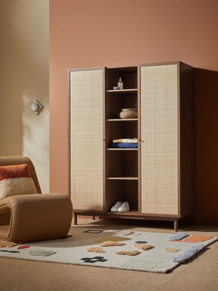 MADE.COM Dark Oak Effect Pavia Rattan Triple Wardrobe - Image 1 of 5