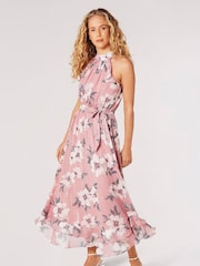 Apricot Multi Painterly Floral Shimmer Midi Dress - Image 1 of 5