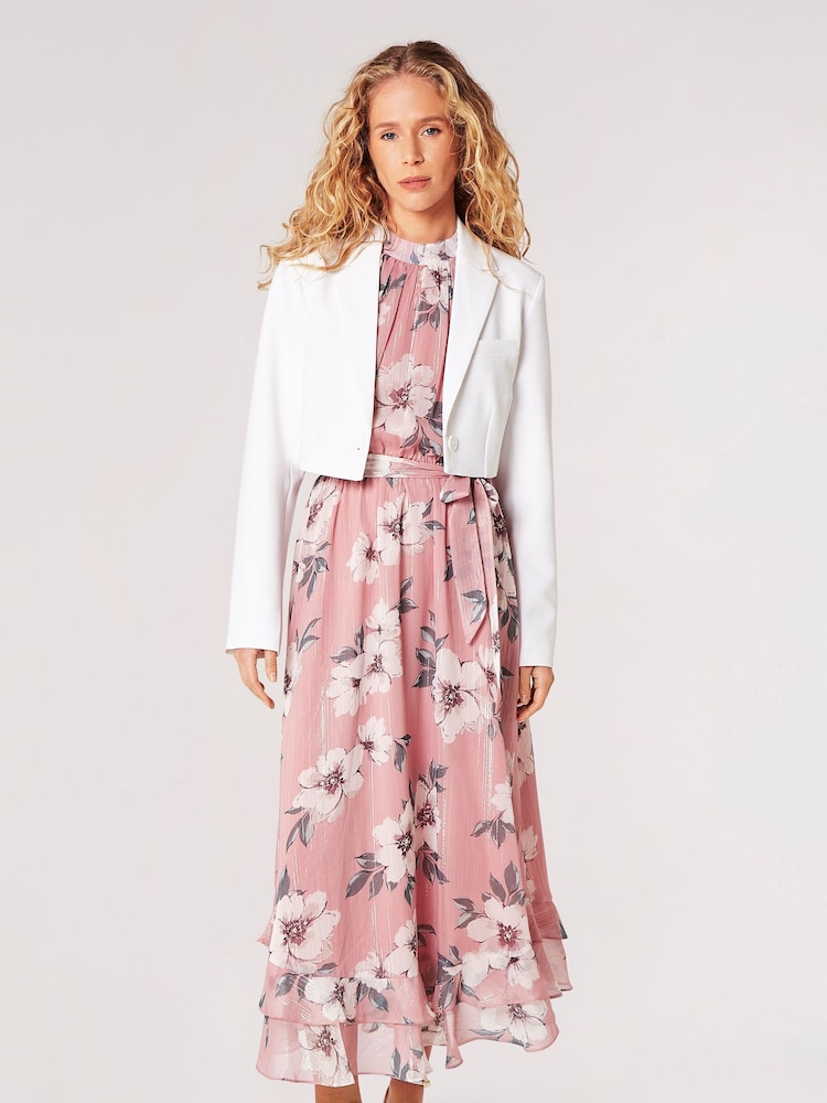 Apricot Multi Painterly Floral Shimmer Midi Dress - Image 5 of 5