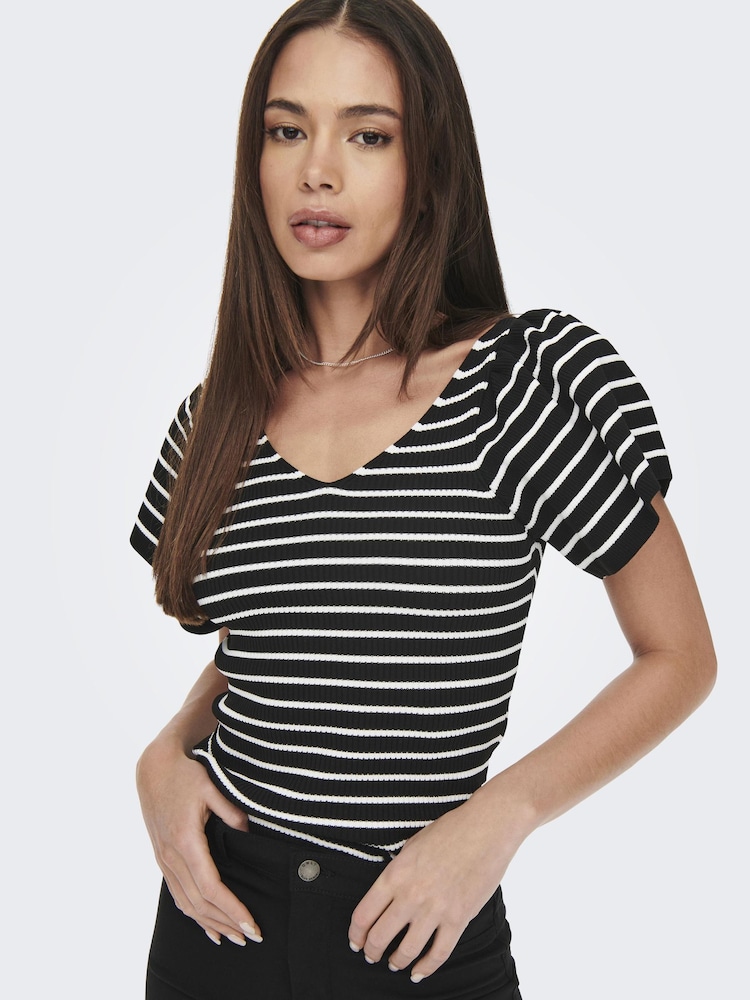 ONLY Black Tie Back Flutter Sleeve Top - Image 1 of 7 ONLY Black Tie Back Flutter Sleeve Top - Image 1 of 7