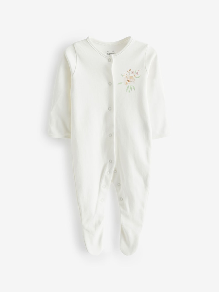 Mamas & Papas Pink 100% Cotton Watercolour Flowers Sleepsuits 3 Pack - Image 3 of 4