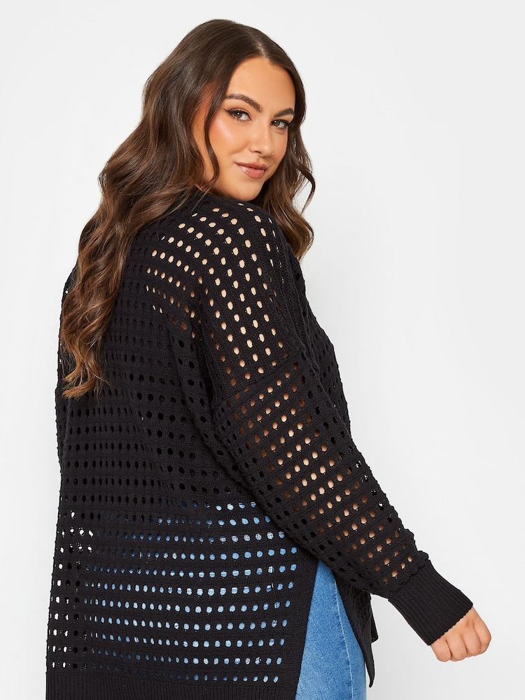 Yours Curve Black Asymetrical Mesh Jumper - Image 2 of 4 Yours Curve Black Asymetrical Mesh Jumper - Image 2 of 4