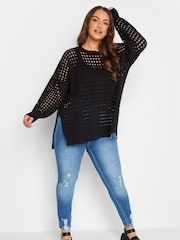 Yours Curve Black Asymetrical Mesh Jumper - Image 3 of 4