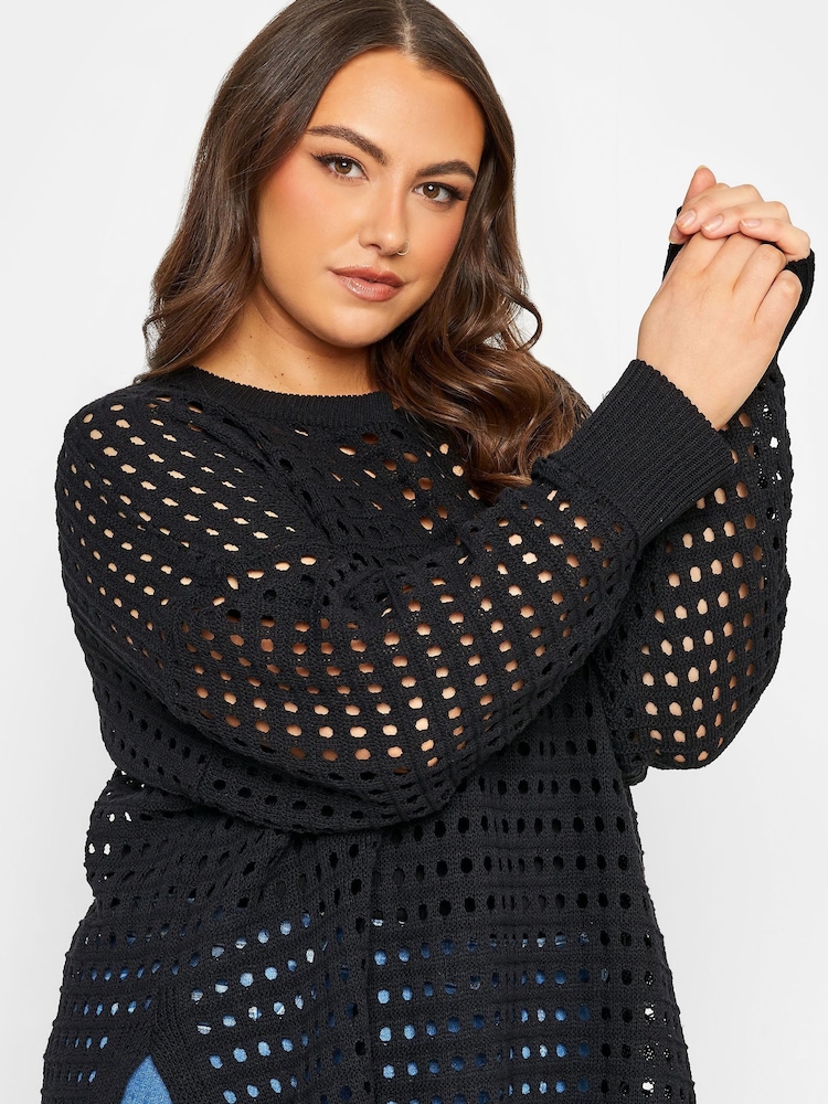 Yours Curve Black Asymetrical Mesh Jumper - Image 4 of 4 Yours Curve Black Asymetrical Mesh Jumper - Image 4 of 4
