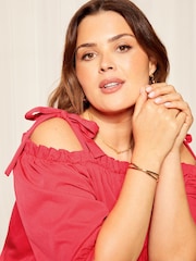 Curves Like These Pink Strappy Bardot Long Sleeve Satin Blouse - Image 2 of 4