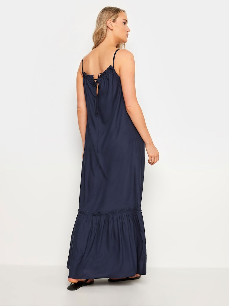 Long Tall Sally Blue Maxi Halter Ruched Neck Dress - Image 3 of 5