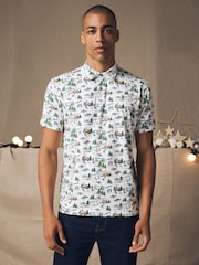 White Ski Christmas Print Polo Shirt - Image 3 of 7