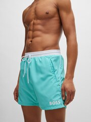 BOSS Blue Contrast-logo Swim Shorts In Recycled Material - Image 1 of 4