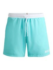 BOSS Blue Contrast-logo Swim Shorts In Recycled Material - Image 4 of 4