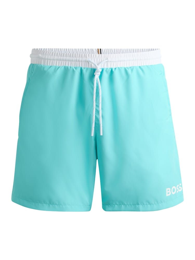 BOSS Blue Contrast-logo Swim Shorts In Recycled Material - Image 4 of 4