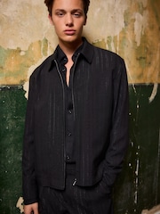 Black EDIT Metallic Pinstripe Harrington Jacket - Image 3 of 5