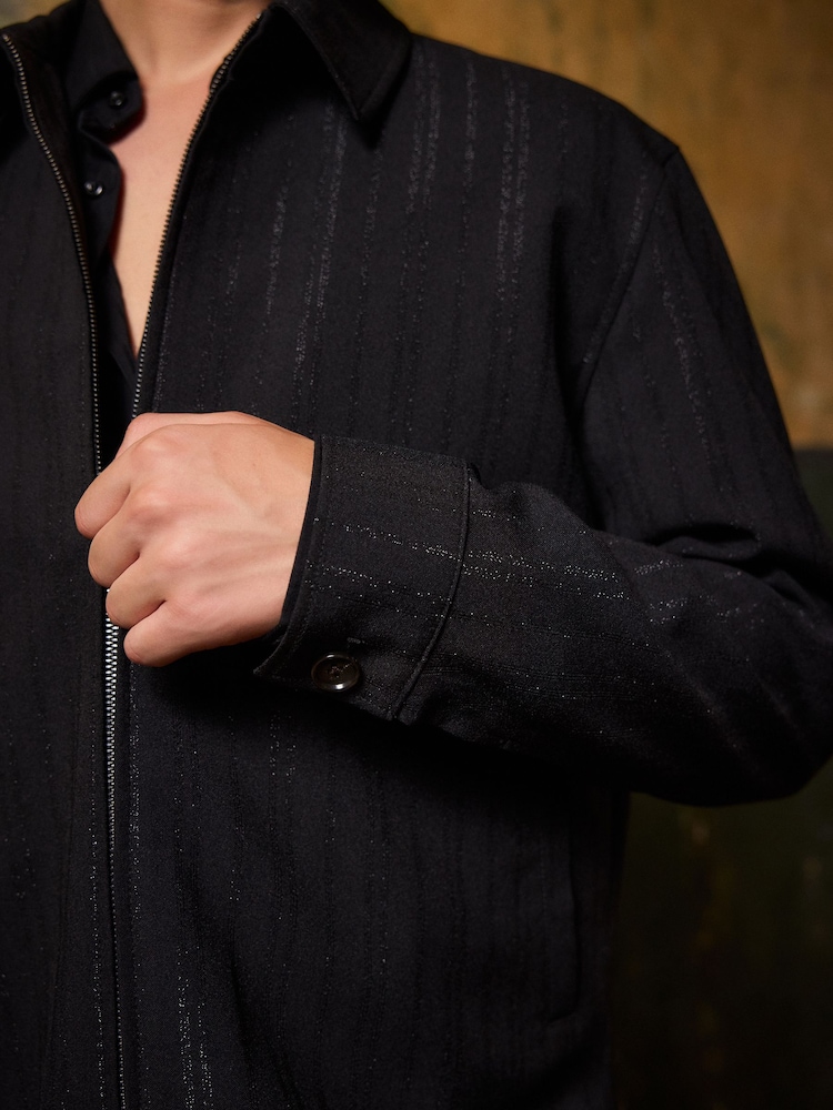 Black EDIT Metallic Pinstripe Harrington Jacket - Image 5 of 5