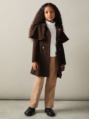 Reiss Chocolate Karlie 9-13 yrs Double Breasted Cape Coat with Wool - Image 3 of 4