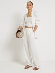 River Island White Linen Feel Trousers - Image 1 of 6