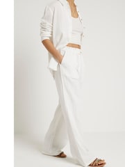 River Island White Linen Feel Trousers - Image 3 of 6