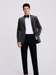 MOSS Charcoal Grey Slim Fit Velvet Jacket - Image 2 of 3