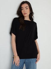 Threadbare Black Batwing Sleeve Slash Neck Tunic Top - Image 1 of 4