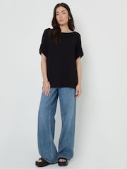 Threadbare Black Batwing Sleeve Slash Neck Tunic Top - Image 3 of 4