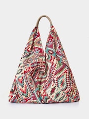 Joe Browns Red Tapestry Carpet Bag with Leather Handles - Image 1 of 3