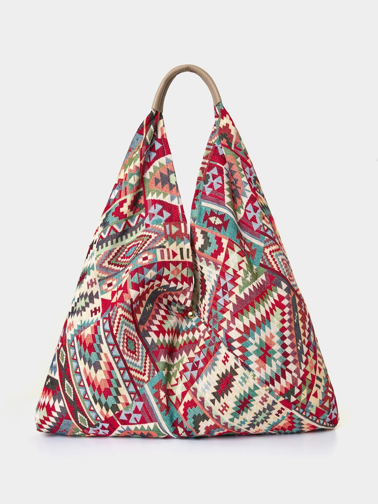Joe Browns Red Tapestry Carpet Bag with Leather Handles - Image 1 of 3