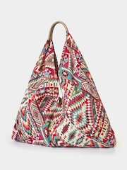 Joe Browns Red Tapestry Carpet Bag with Leather Handles - Image 2 of 3