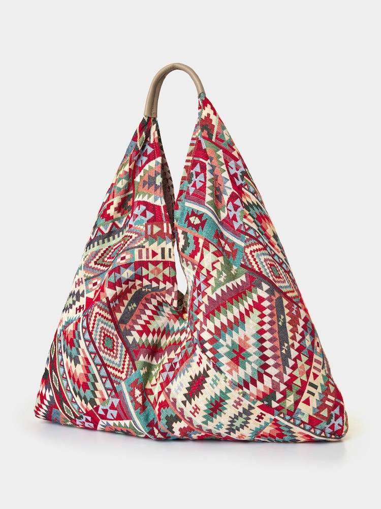 Joe Browns Red Tapestry Carpet Bag with Leather Handles - Image 2 of 3