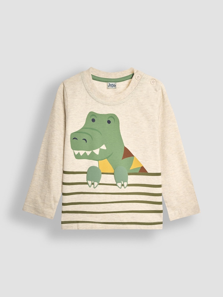 JoJo Maman Bébé Natural T-Rex Printed Top - Image 1 of 3
