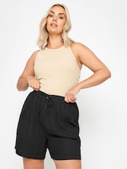 Yours Curve Black Y Natural Brown Linen Shorts - Image 1 of 5