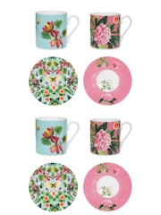 Designers Guild Ikebana Damask Espresso Cups and Saucers Set Of 4 - Image 1 of 4