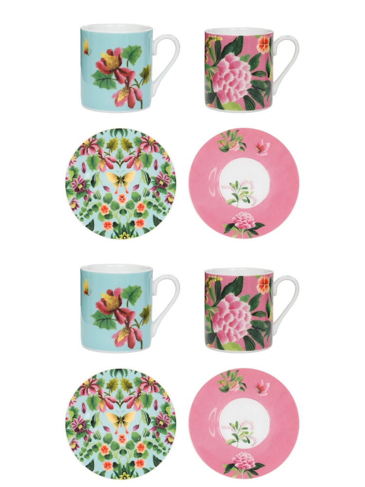 Designers Guild Ikebana Damask Espresso Cups and Saucers Set Of 4 - Image 1 of 4