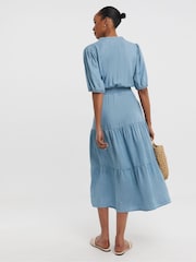 JD Williams Blue Sheered Bodice Tiered Midi Dress - Image 3 of 4