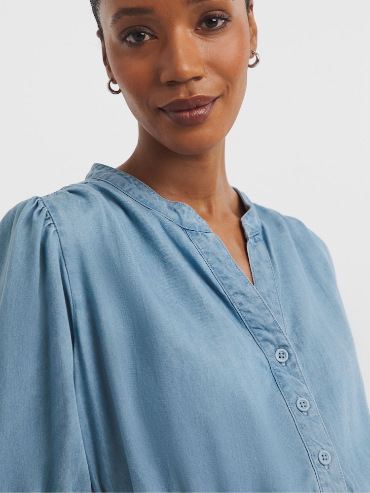 JD Williams Blue Sheered Bodice Tiered Midi Dress - Image 4 of 4
