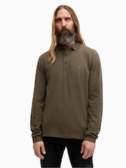 AllSaints Green Reform Long Sleeve Polo Shirt - Image 1 of 5