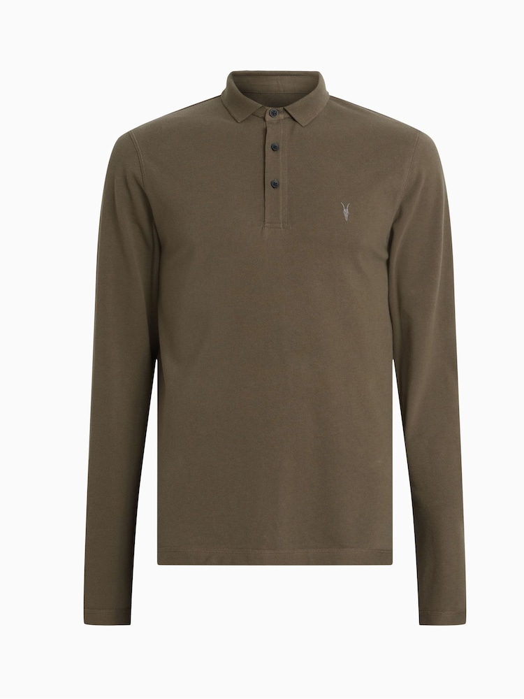 AllSaints Green Reform Long Sleeve Polo Shirt - Image 5 of 5