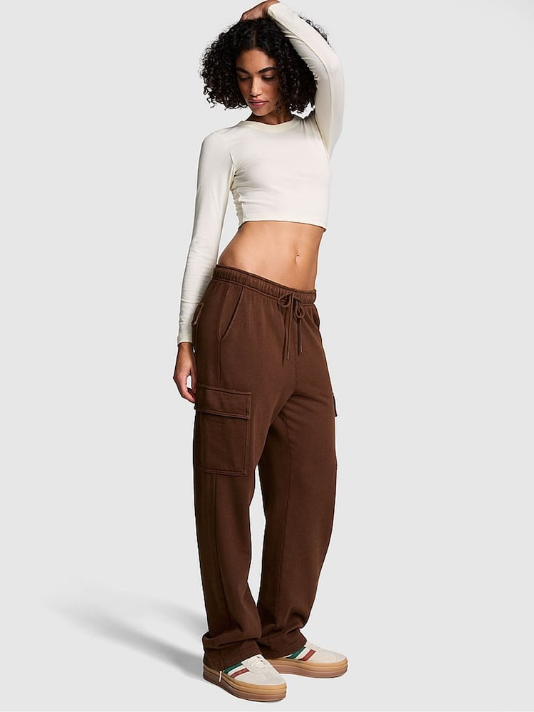 Victoria's Secret PINK Ganache Brown Fleece Straight Leg Cargo Joggers - Image 1 of 3