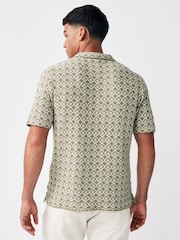 JACK & JONES Green Textured Geo Print Knitted Smart Polo Shirt - Image 2 of 5