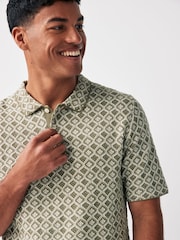 JACK & JONES Green Textured Geo Print Knitted Smart Polo Shirt - Image 3 of 5