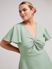Yours Curve Green LONDON Curve Dipped Hemline Jacquard Dress - Image 2 of 5