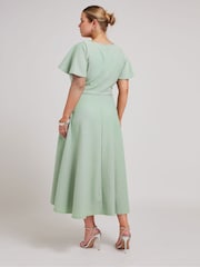 Yours Curve Green LONDON Curve Dipped Hemline Jacquard Dress - Image 3 of 5